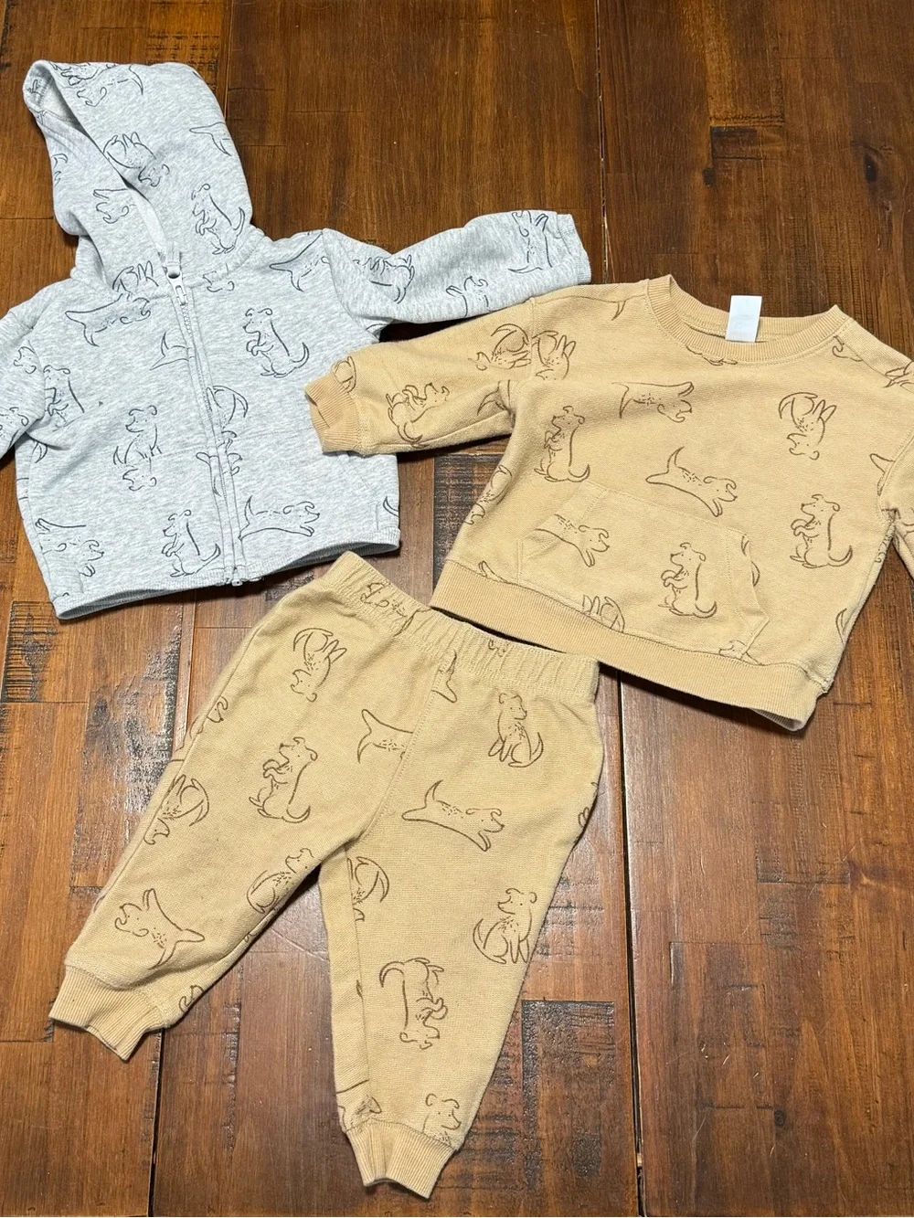 Carter’s Boy Tan Dog Two Piece Set and Gray Dog Sweatshirt Outift Set 12M